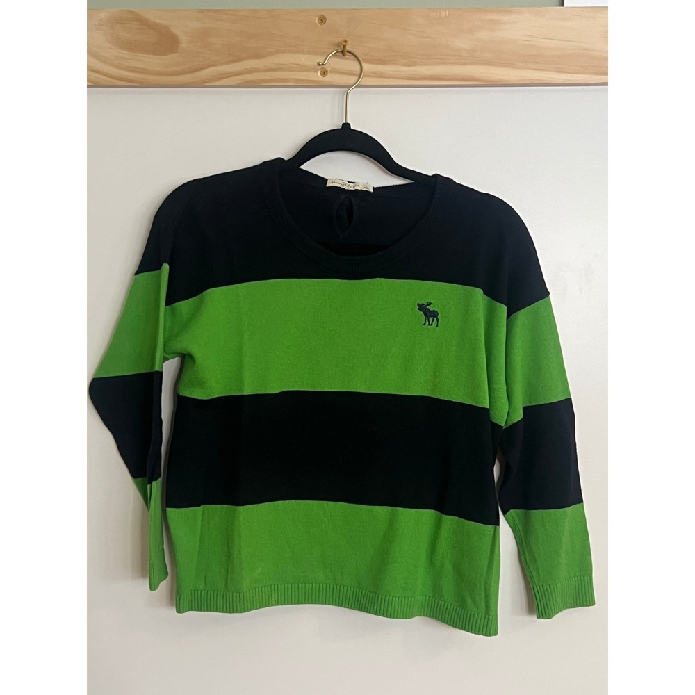 Abercrombie & Fitch Cropped Sweater Stripes Y2K‎ Bow Blue Green Women Size Large